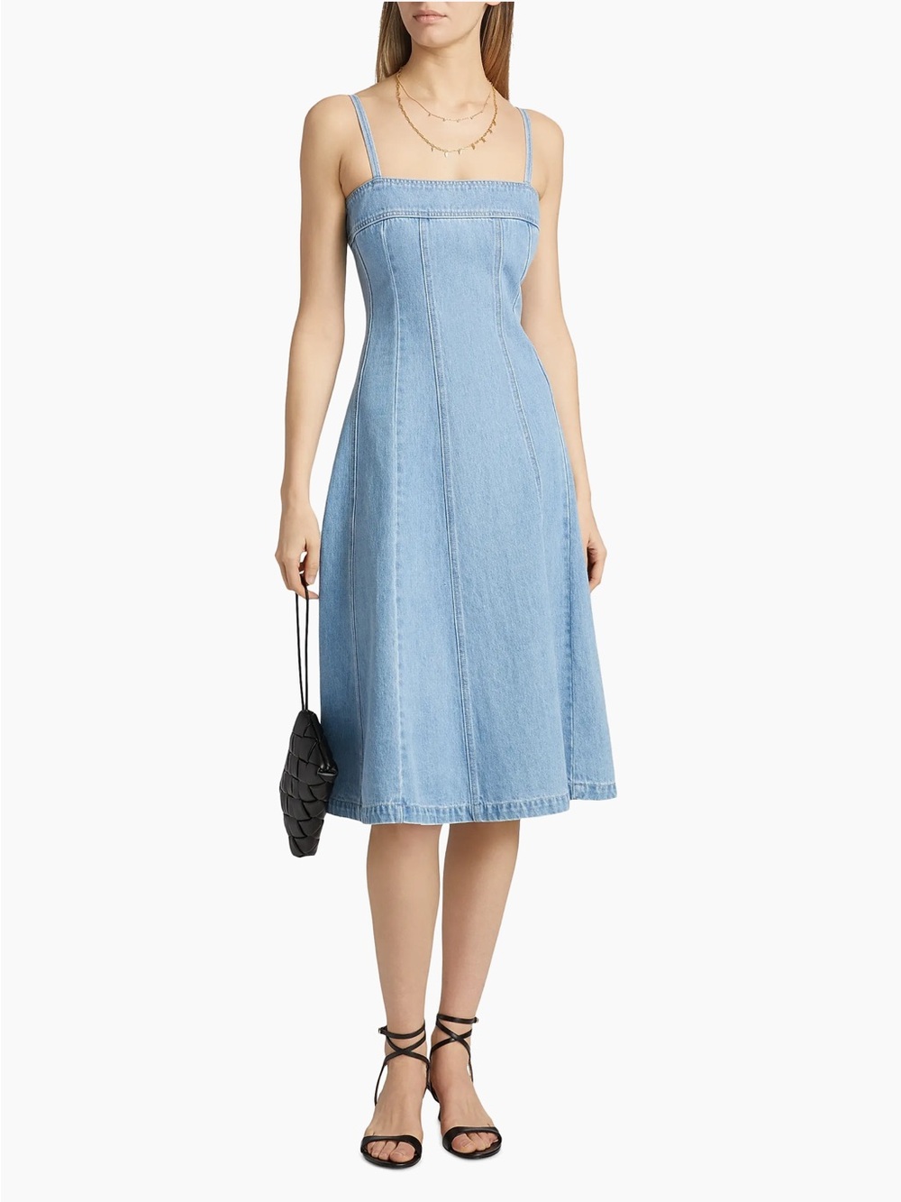 L'AGENCE Mitzy Seamed Denim Midi-Dress Light Blue - 0 - Picture 2 of 13